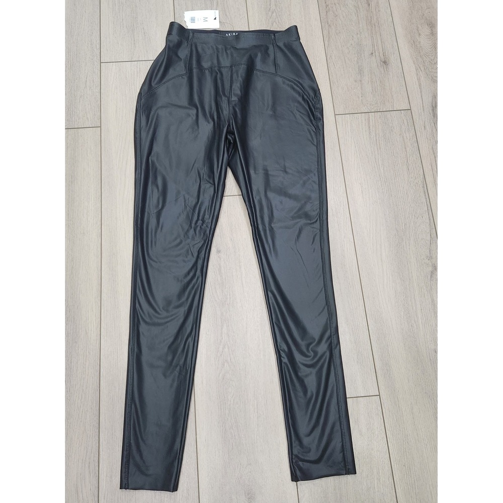 Akira Rio Black Faux Leather High Rise Leggings Stretch Skinny Womens Size M NEW